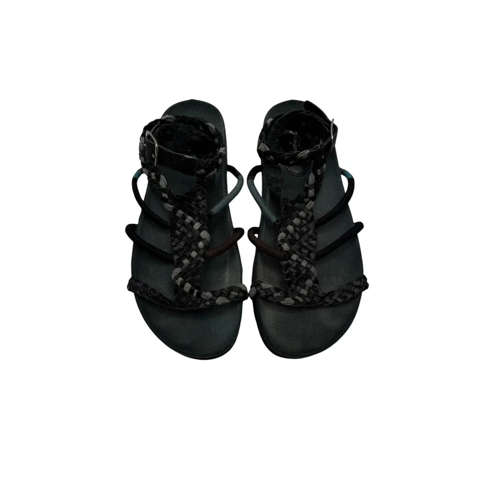 Free People Denali Gladiator Sandals Women's 38 Black Teal Braided Wrap‎ Boho - Picture 2 of 11